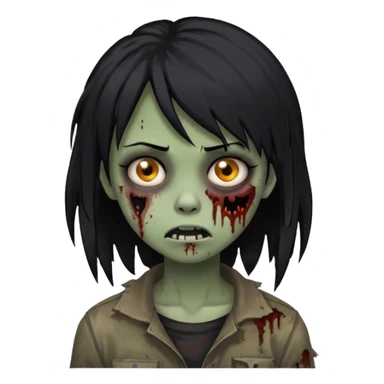 Girl, zombie, black hair, medium long, emo, shaggy, dark, spooky, creepy expression sticker