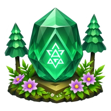 green crystal with runes in forest and flowers sticker