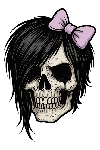 emo skull with pastel purple bow sticker