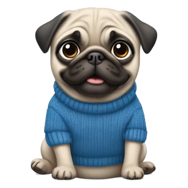 pug wearing blue sweater with ships like a princess Diana sticker