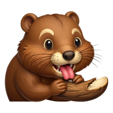 cartoon beaver chewing wood sticker