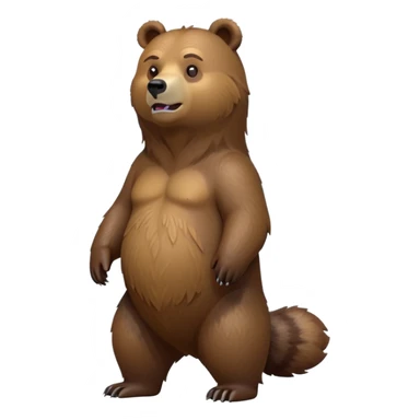 cinematic-[grizzly bear]-realistic-full-body-standing-emoji,-tail-tucked-close,-head-tilted-dramatically,-thick-[brown]-fur,-simplified-yet-realistic-focused-features,-highly-detailed,-glowing-with-an-almost-sarcastic-glow sticker