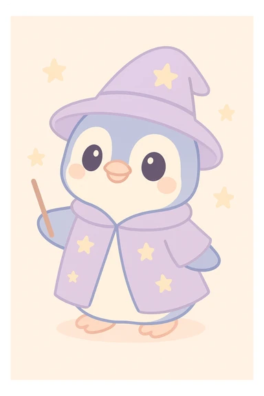 charming penguin wizard wearing a starry robe and hat sticker