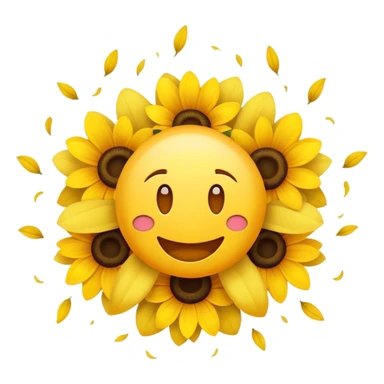 Je souhaite un emoji jaune heureux avec un crâne qui explose en pétales de fleurs, il a les dents du bonheur, et est rigolo sticker