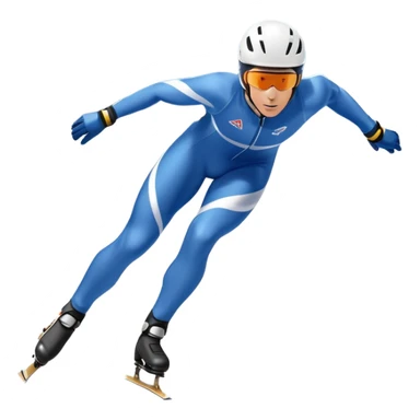 An icon showing a grand arena, snow-covered mountains in the distance, and a crisp blue sky. professional speed skater leaning into a turn on a polished ice track, dressed in a sleek suit and helmet. Transparent background highlights speed and precision. sticker