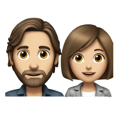 Jared Leto with a short, brown-haired girl with big brown eyes and a bob haircut sticker