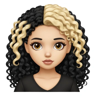 split dye leftside blonde rightside black curly hair, pretty pale Latina bratz baddie sticker