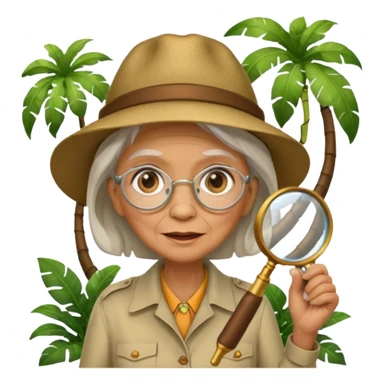 an old woman with jungle and magnifying glass sticker