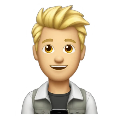 Blonde man with faux hawk hair holding iPhone sticker
