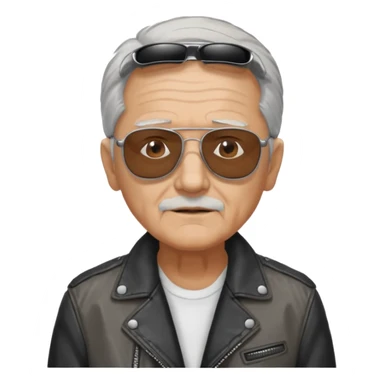elderly man with sunglasses and jacket sticker