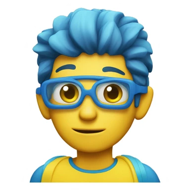 serious yellow boy in blue shirt, with a snorkel sticker