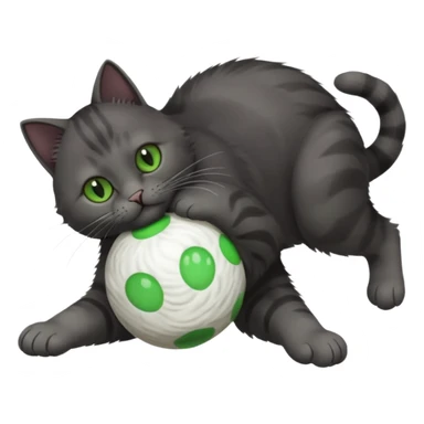 solid dark grey cat with green eyes, completely solid grey face, white toes/paws playing rolling upside down sticker