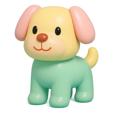               Transform {subject} into a soft vinyl figure with a smooth, glossy surface. The material should look slightly rubbery and tactile, with minimalistic curves and a matte-gloss hybrid finish. Use pastel or soft solid colors. The surface is seamless, with no visible textures or roughness. Studio lighting, vibrant background, clean, playful, designer toy aesthetic and no shadows. {subject} = dog, make sure the mouth has nice outlines sticker