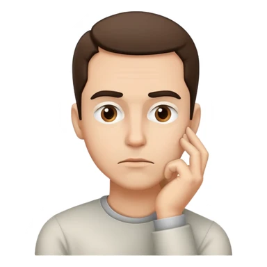 A face with a raised eyebrow, hand on chin, and a thoughtful expression. Symbolizing deep thinking or consideration sticker