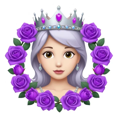 Purple rose flower, silver circle plaque, silver tiara sticker
