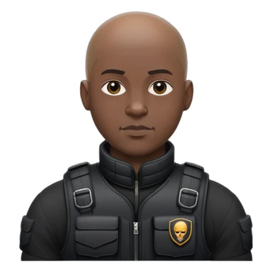 black soldier bald head in black bulletproof vest sticker