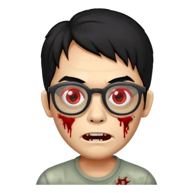 zombie black hair with big red glasses sticker
