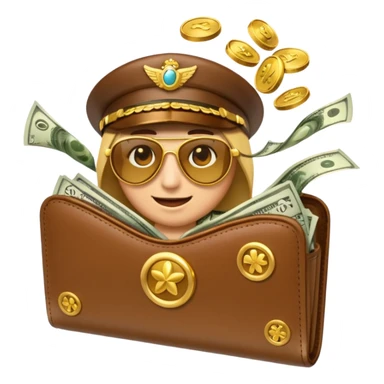 Aviator money emoji, wallet full of cash, casino vibe, premium 3D emoji style, clean, no background
 sticker