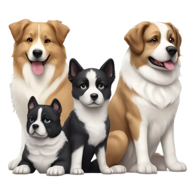 Great Pyrenees, Husky, Australian Shepherd and French Bulldog sitting next to each other sticker