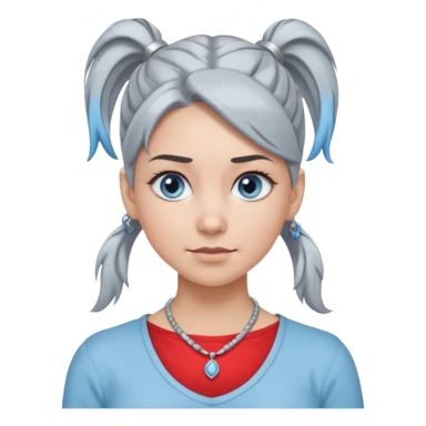 Female with bog Silver Necklace, grey skin,ponytail hair, more bright silver,highlight necklace, different expressions. sticker