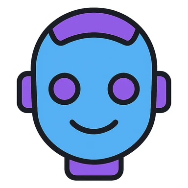 Transform this artificial intelligence emoji into a simple, modern, and easily recognizable AI logo using blue and purple tones, with no background. sticker