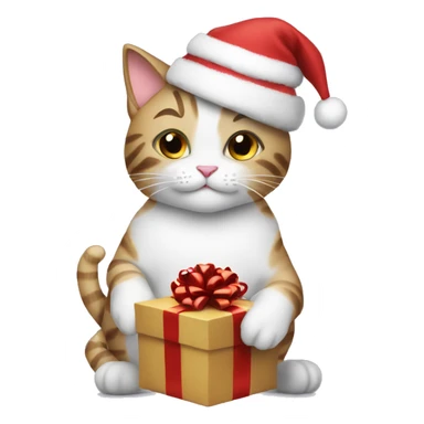 Christmas cat holding a gift sticker