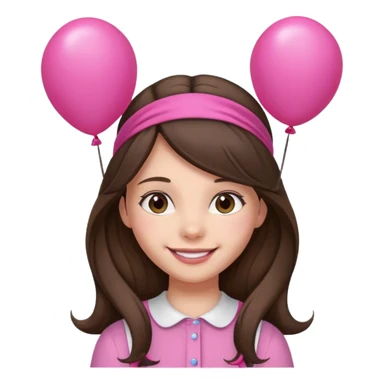 brunette long hair girl with pink baloon and headband sticker