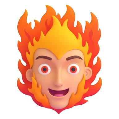 a face surrounded by fire, expressive, dramatic, focus on emotion, flames encircling the face sticker