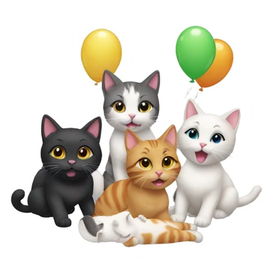 four cats having a party sticker