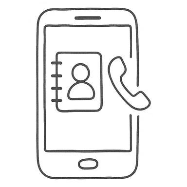 hand drawn outline icon of mobile contacts with phone and person sticker