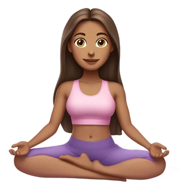 Brunette long hair and brown eyes yoga beautiful girl in light pink pink purple clothes sitting on a yoga mat sticker