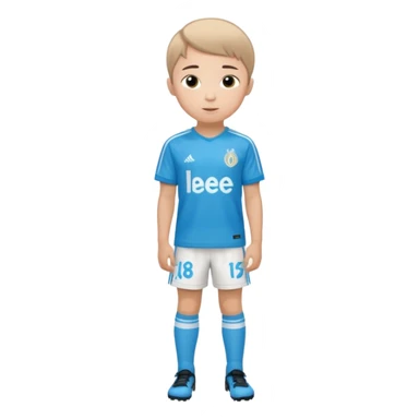 Un enfant qui a le coupe sur le coter et qui porte un maillot de marseille sticker
