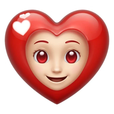 smiling face with a heart popping out, heart is made of glass sticker