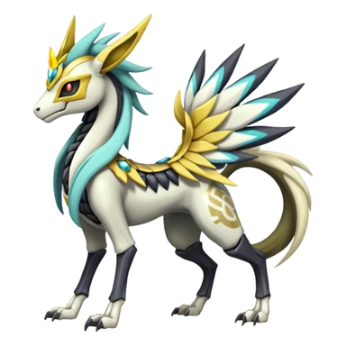 Colorful Skeletal masked armored Meloetta-Manectric-Silvally-Solgaleo-Raikou-Pokémon-Digimon-Fakémon-fusion-hybrid-creature, full body sticker