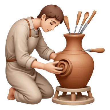 Ceramics making icon, pottery wheel, clay being shaped, ceramic vase or bowl, sculpting tools, minimalistic style, clean lines, transparent background. sticker