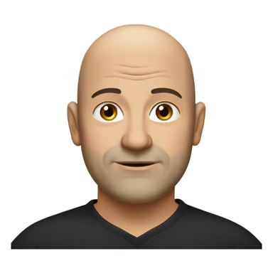 A slightly overweight middle-aged Italian man with olive-toned skin with bald hair and no facial hair. He is wearing a sleek black smart shirt, casually unbuttoned at the top. sticker