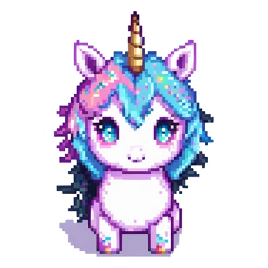 chibi-style unicorn with pastel colors pixel art sticker