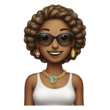 smiling girl in sunglasses with jewelry and lighter skin sticker