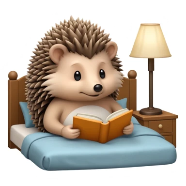 hedgehog reading in bed with retro light lamp next to it sticker