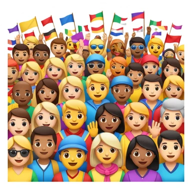 emoji festival with crowd of people, flags, music, joy sticker