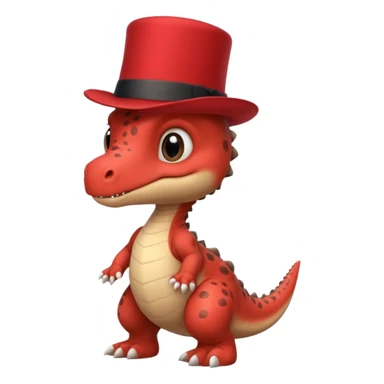 A very cute and adorable anthropomorphic baby dinosaur with a red top hat sticker