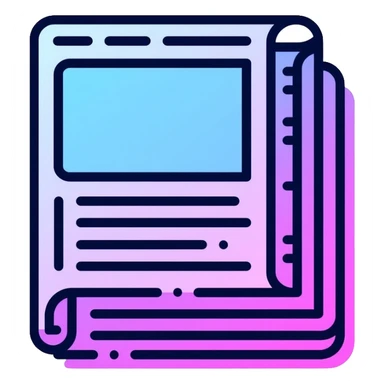 newspaper with headlines and neon glow effect, blue neon glow on top left, purple neon glow on bottom right sticker