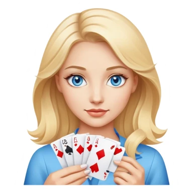 Make an image of a beautiful blonde haired woman with blue eyes holding a set of cards sticker