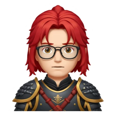 red long hair samurai with glasses sticker