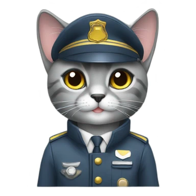 cute grey cat in a pilot uniform sticker
