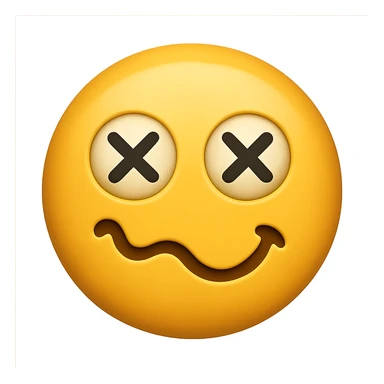 Edit the yellow drunk face emoji in a gpt-image style. Remove the background to make it transparent. Keep the emoji style consistent with the original but with a transparent background. sticker