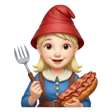 Female Garden gnome holding bacon sticker