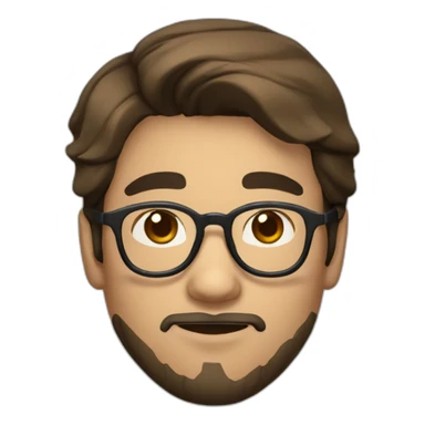 young asian guy brown hair with parting mid long in the middle turtletoise glasses and a beard sticker