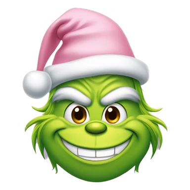 Grinch smiling with a light pink santa hat sticker