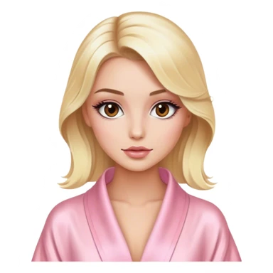 blonde model with brown eyes, luxury makeup, light pink silk robe sticker